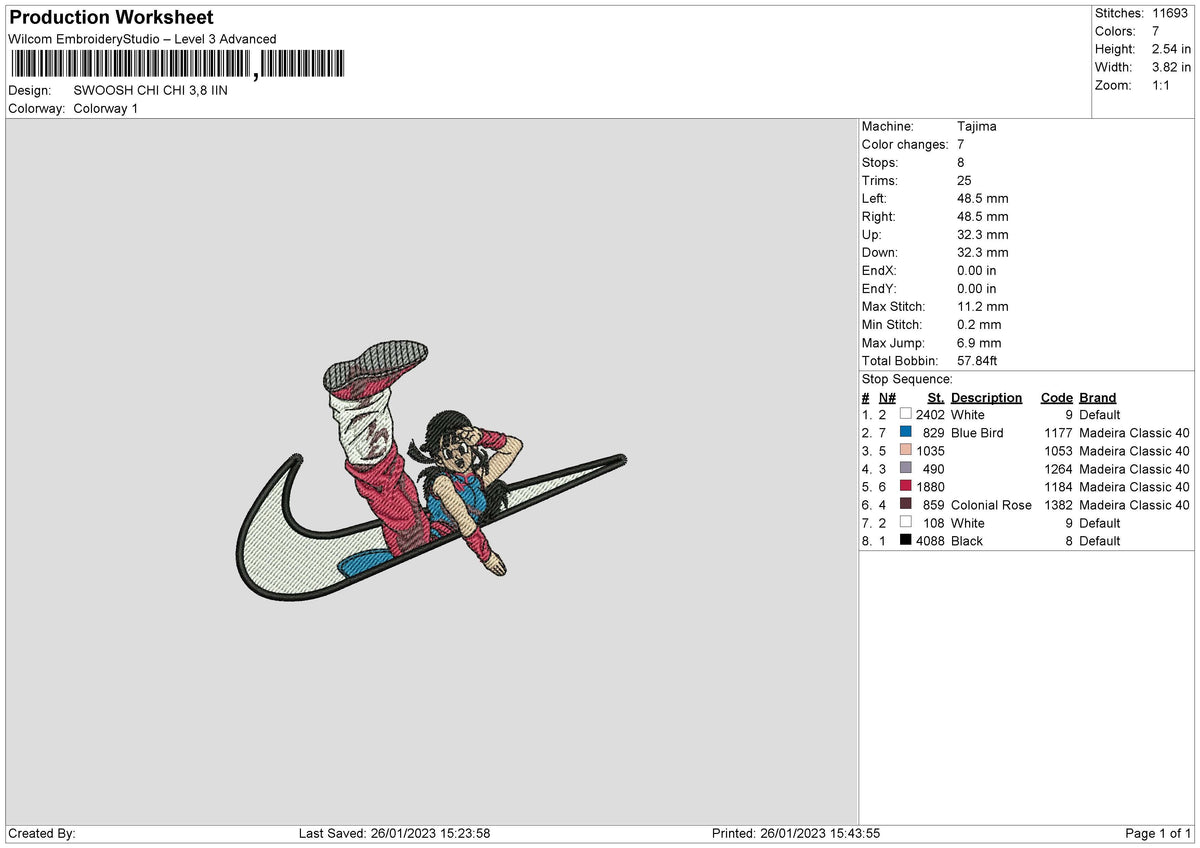 Swoosh Chi Chi Embroidery File 6 sizes