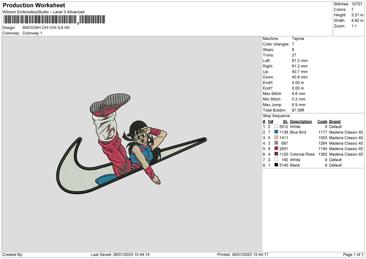 Swoosh Chi Chi Embroidery File 6 sizes