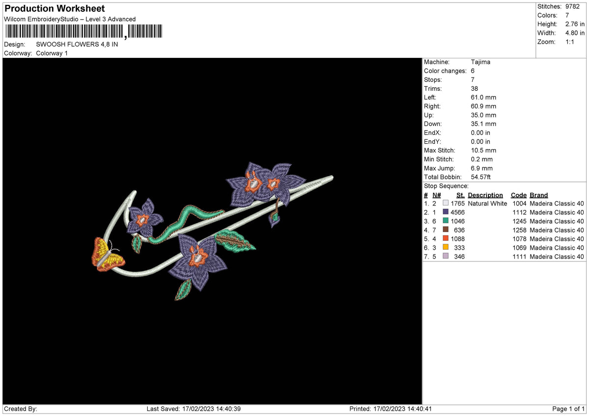 Swoosh Flowers 02 Embroidery File 6 sizes