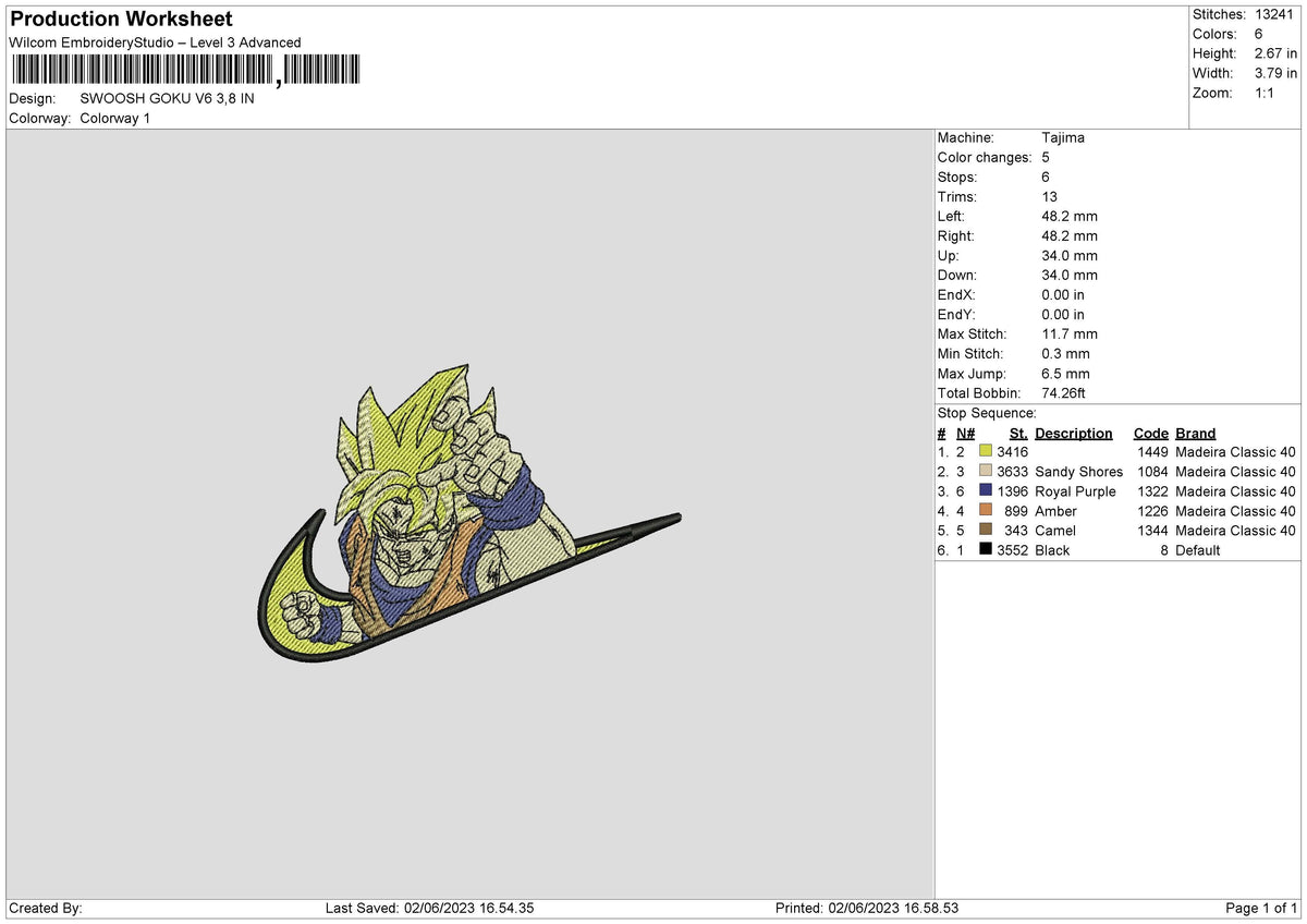 Swoosh Goku V6 Embroidery File 6 sizes