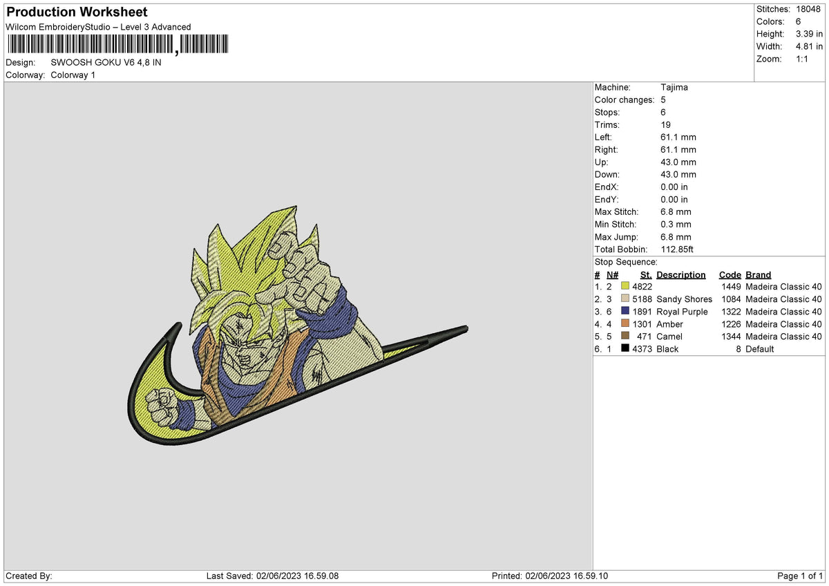 Swoosh Goku V6 Embroidery File 6 sizes
