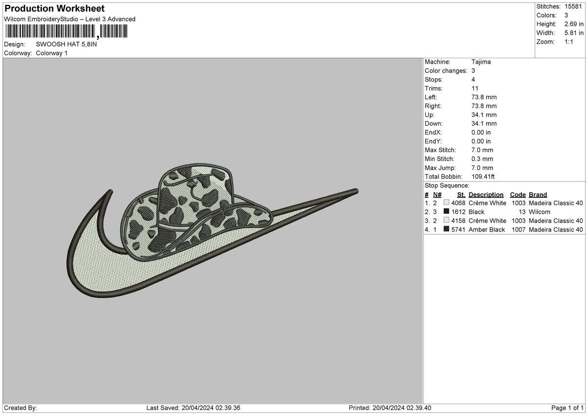 Swoosh Hat Embroidery File 6 sizes