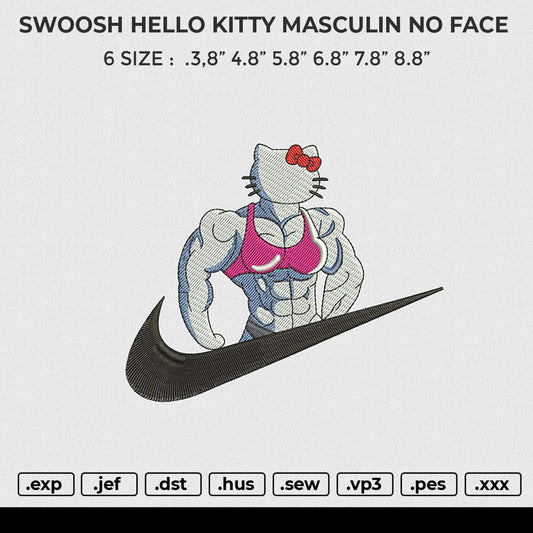 SWOOSH HELLO KITTY MASCULIN NO FACE Embroidery File 6 size