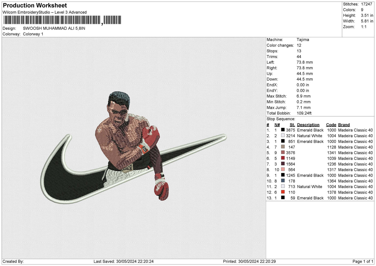 SWOOSH MUHAMMAD ALI Embroidery File 6 size