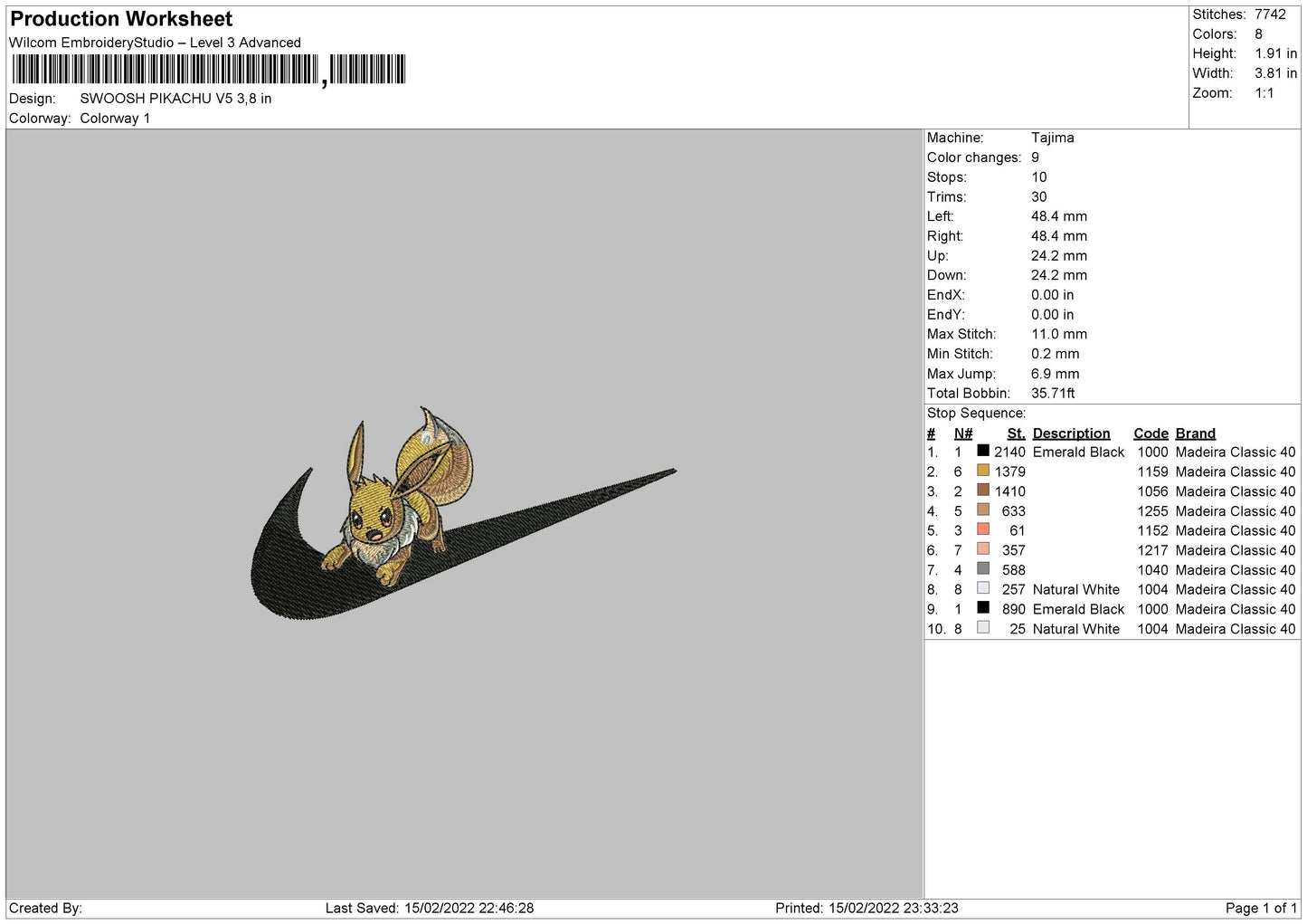 Swoosh Pikachu V5 Embroidery