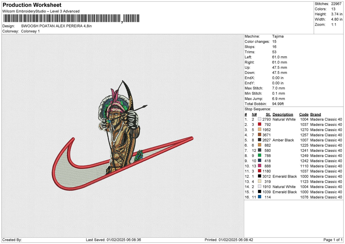 SWOOSH POATAN ALEX PEREIRA Embroidery File 6 size