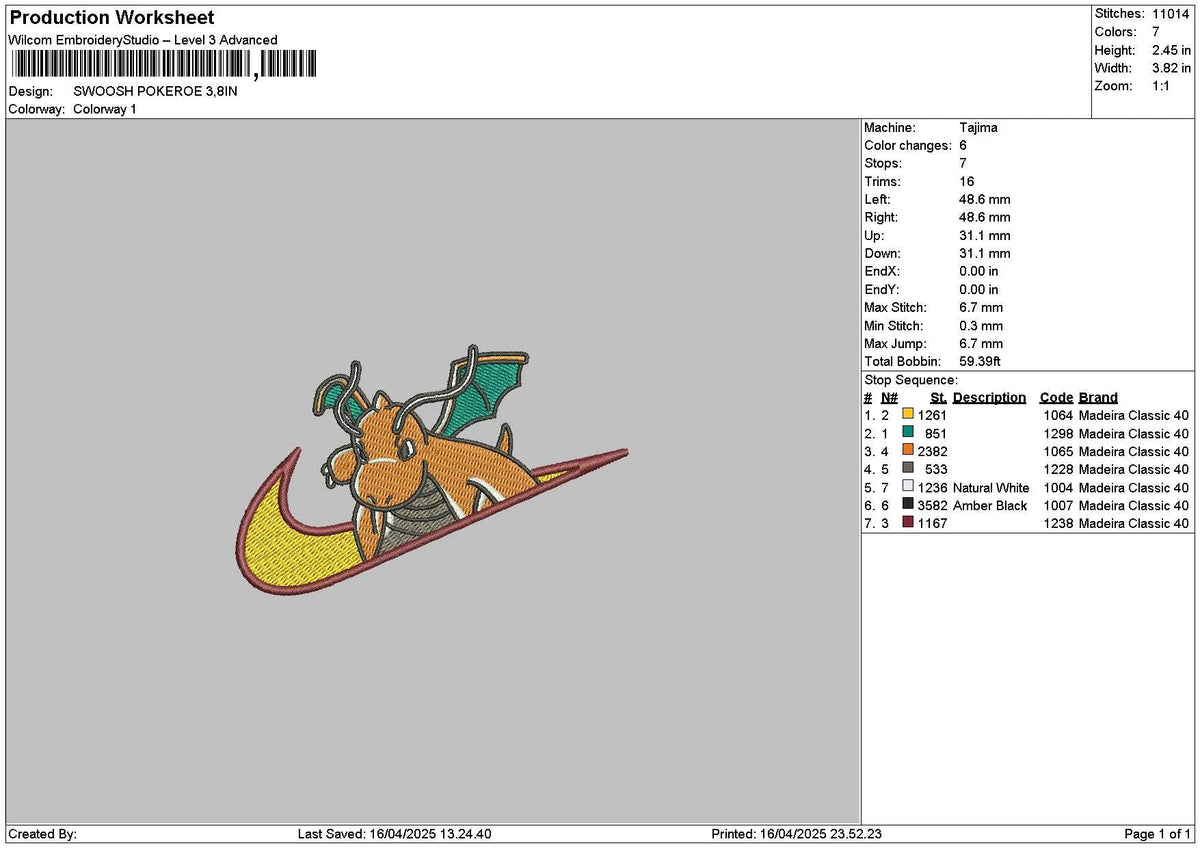 Swoosh Pokeroe Embroidery File 6 sizes