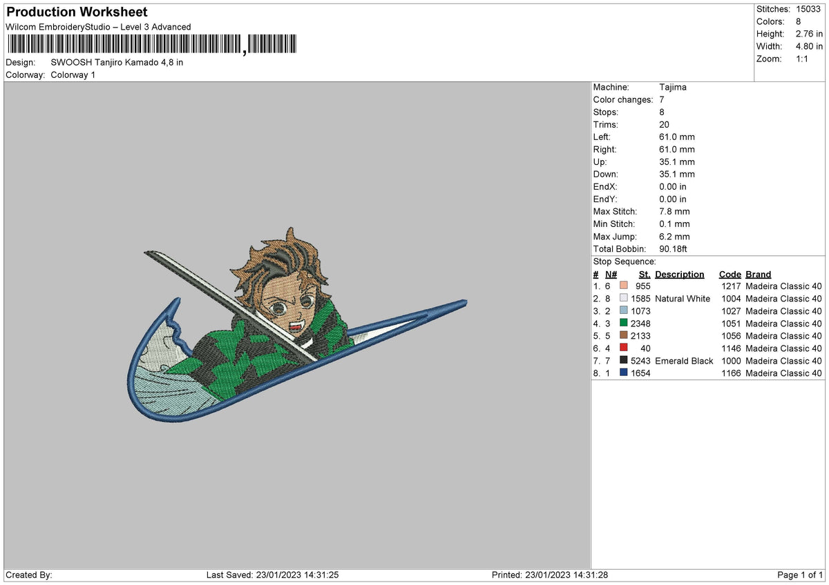 Swoosh T Kamado Embroidery File 6 sizes