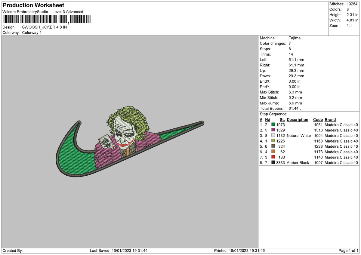 Swoosh Joker Embroidery File 6 sizes