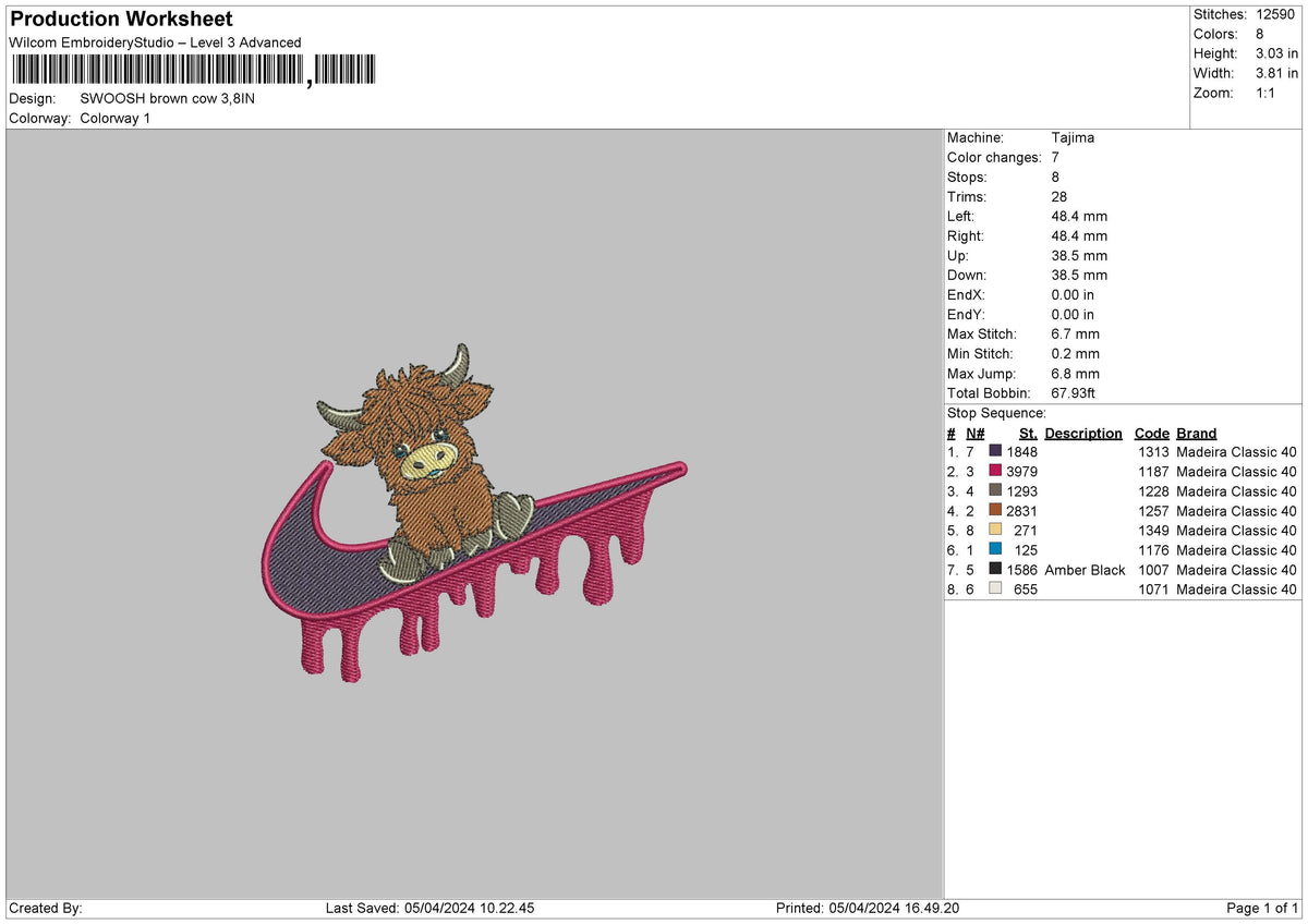 Swoosh Cow 03 Embroidery File 6 sizes
