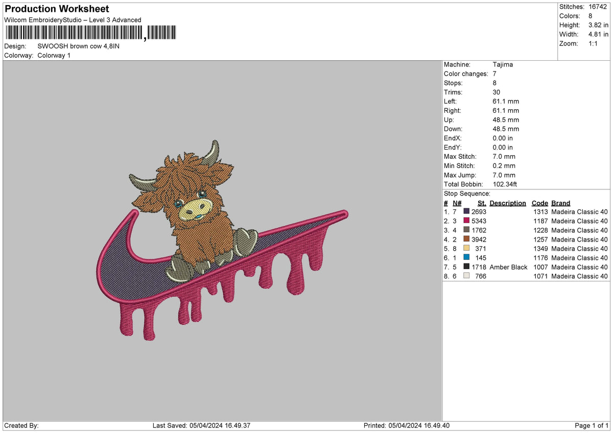Swoosh Cow 03 Embroidery File 6 sizes