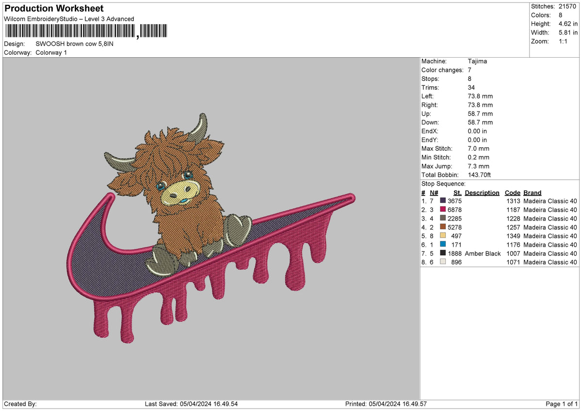 Swoosh Cow 03 Embroidery File 6 sizes