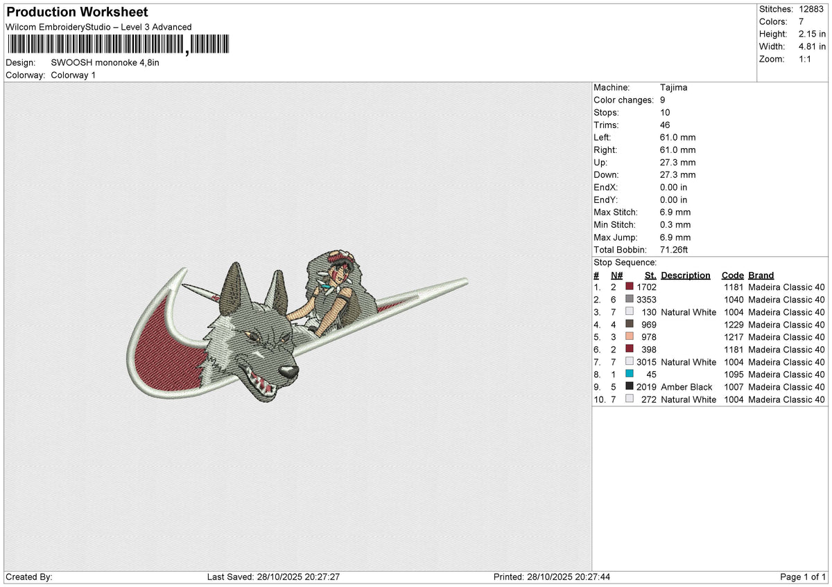 SWOOSH mononoke Embroidery File 6 size