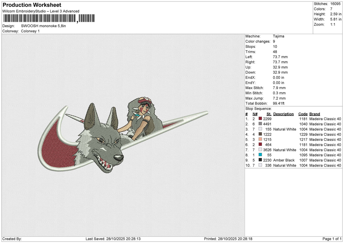 SWOOSH mononoke Embroidery File 6 size