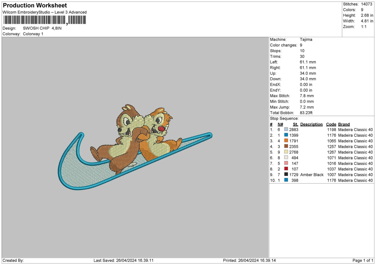 Swoosh Chip Embroidery File 6 sizes