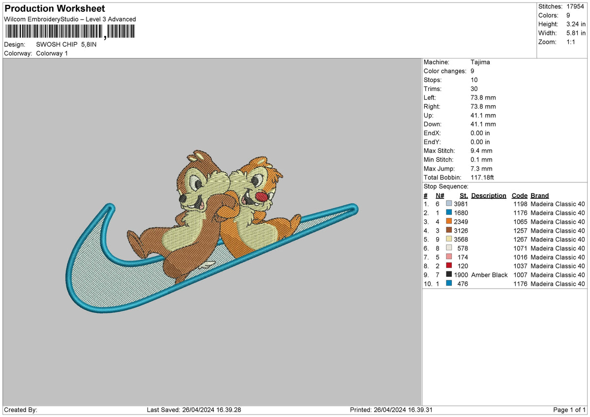 Swoosh Chip Embroidery File 6 sizes