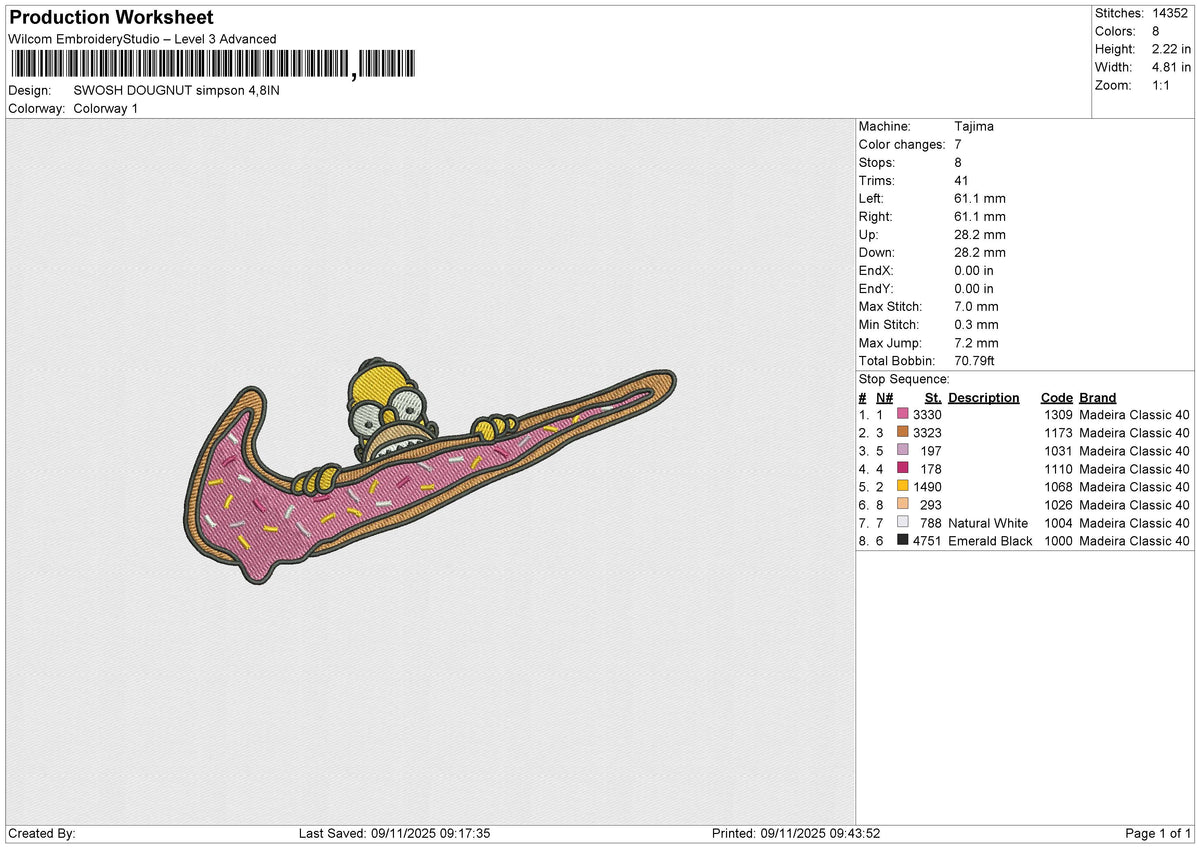 SWOSH DOUGNUT Simpson Embroidery File 6 sizes