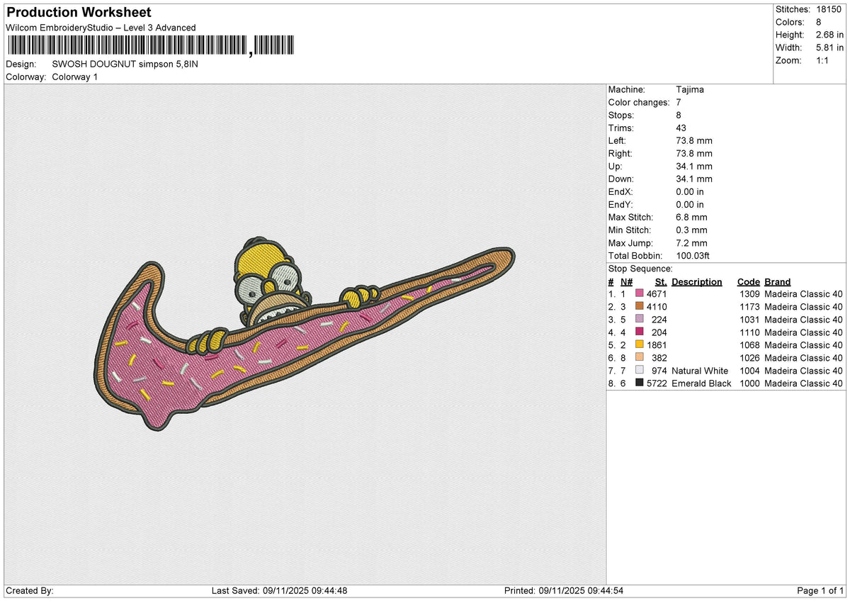 SWOSH DOUGNUT Simpson Embroidery File 6 sizes