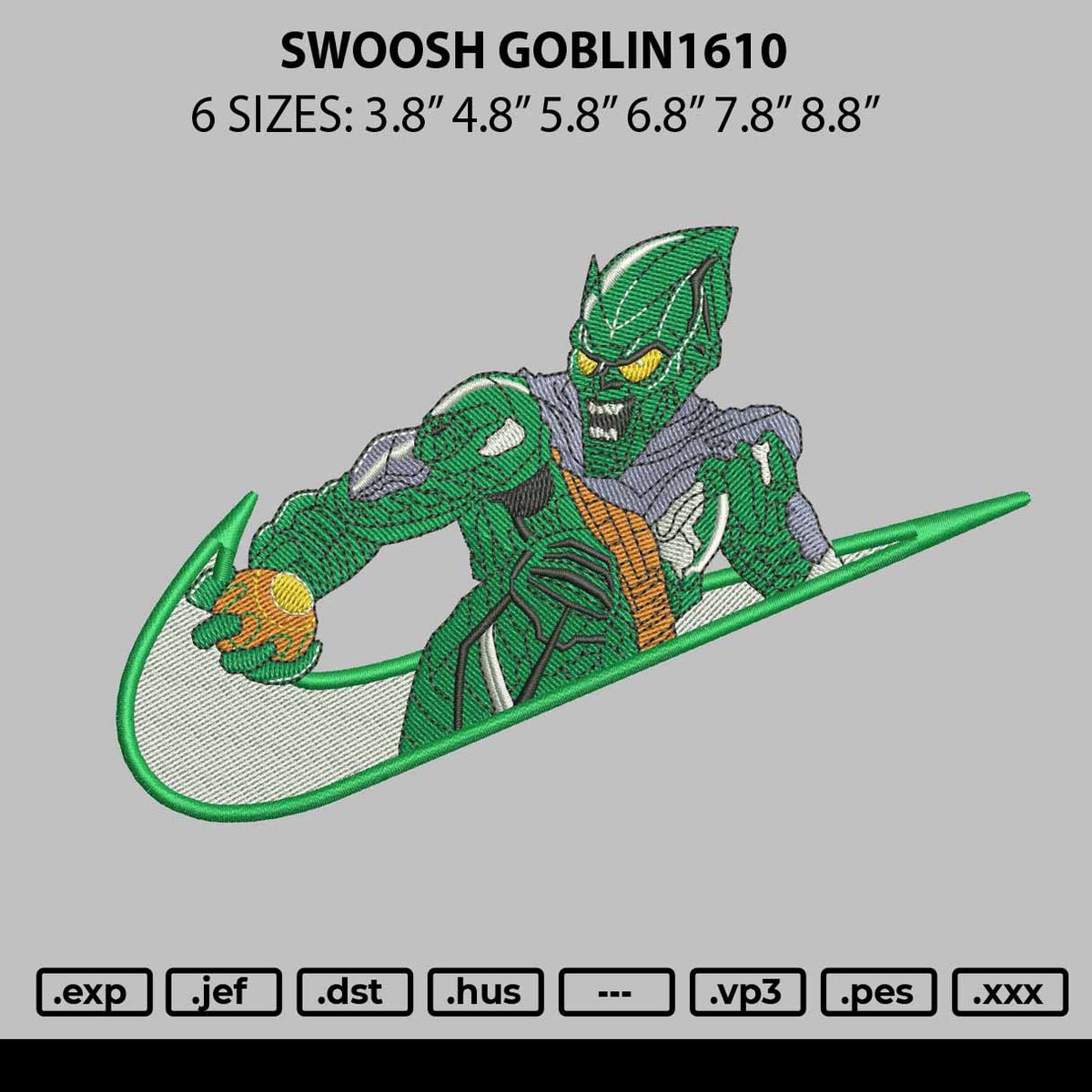 Swoosh Goblin1610 Embroidery File 6 sizes