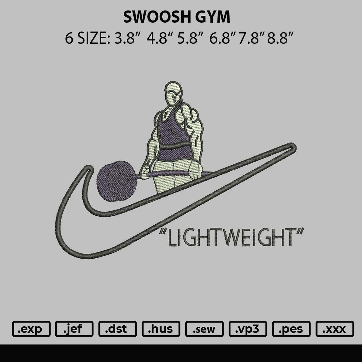 Swoosh Gym Embroidery File 6 sizes