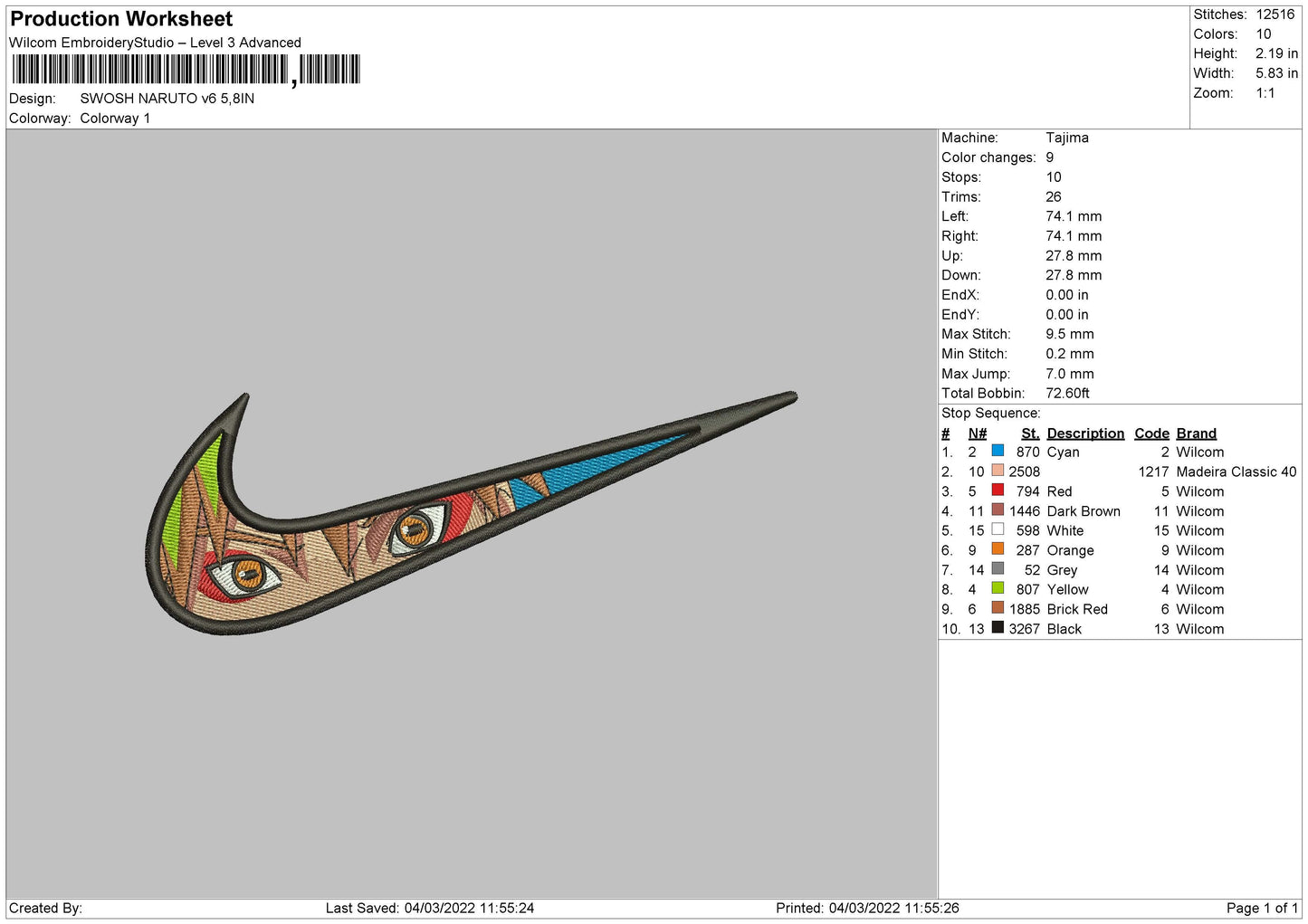 Swoosh Naruto V6 Embroidery