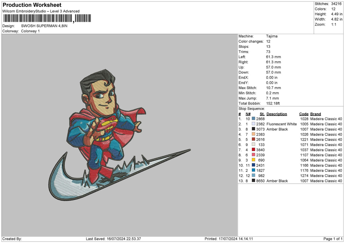 Swoosh Superman Embroidery File 6 sizes
