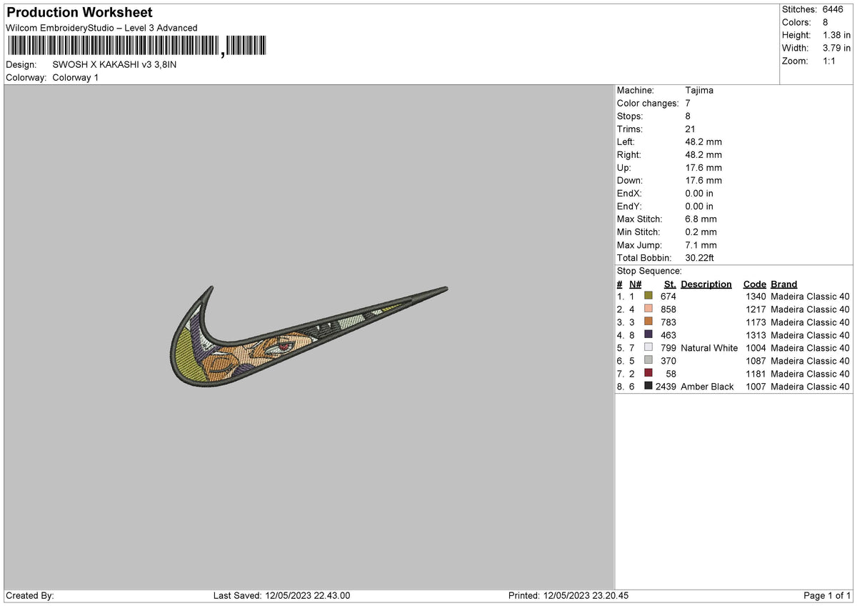 Swoosh x Kakashi v3 Embroidery File 6 sizes