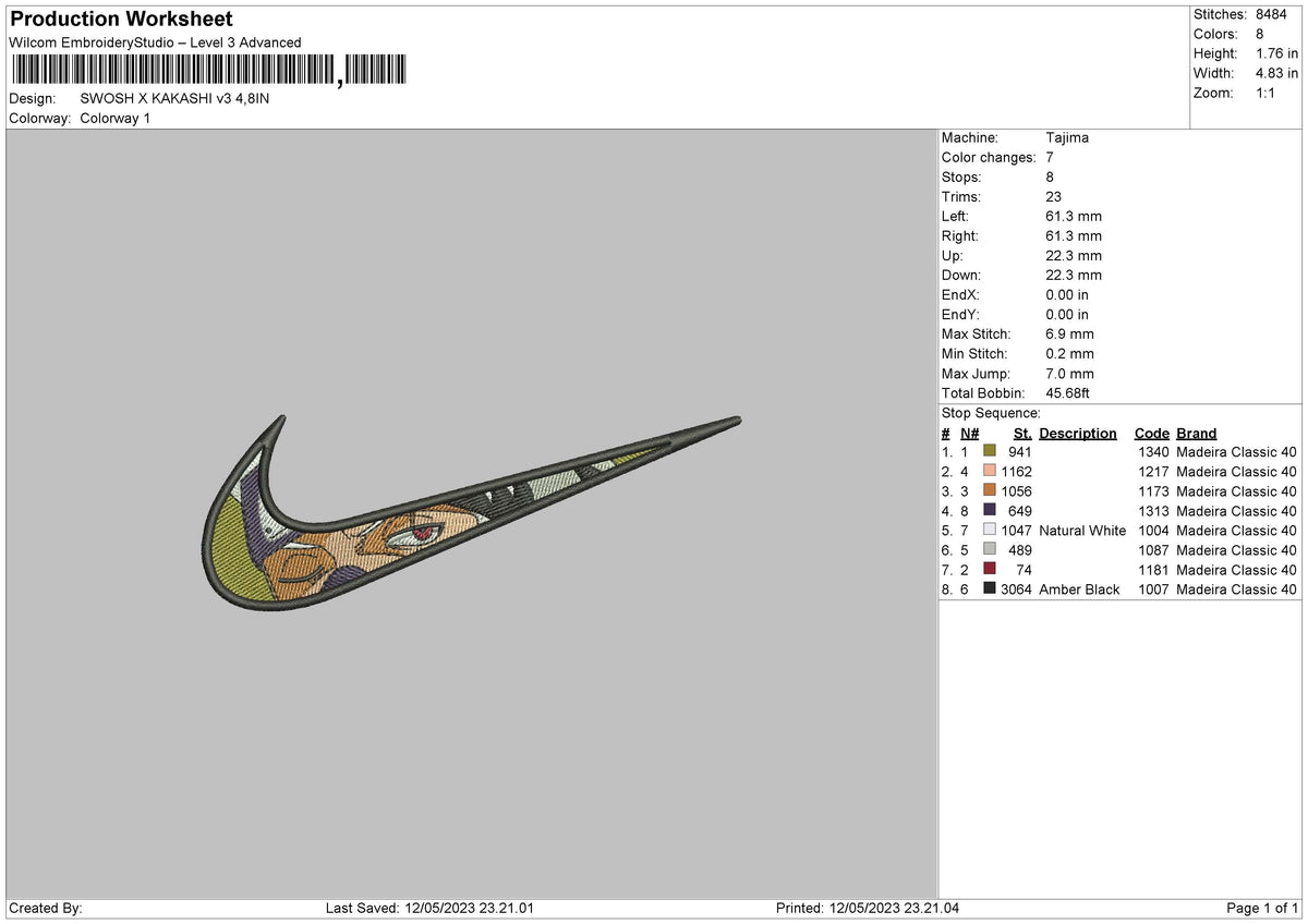 Swoosh x Kakashi v3 Embroidery File 6 sizes