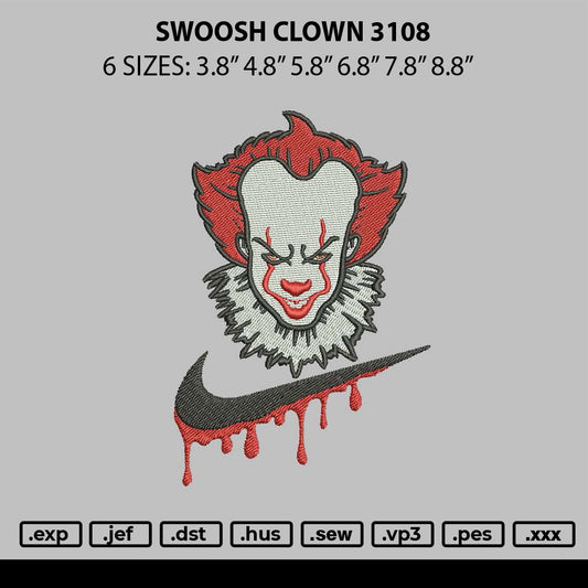 Swoosh Clown 3108 Embroidery File 6 sizes