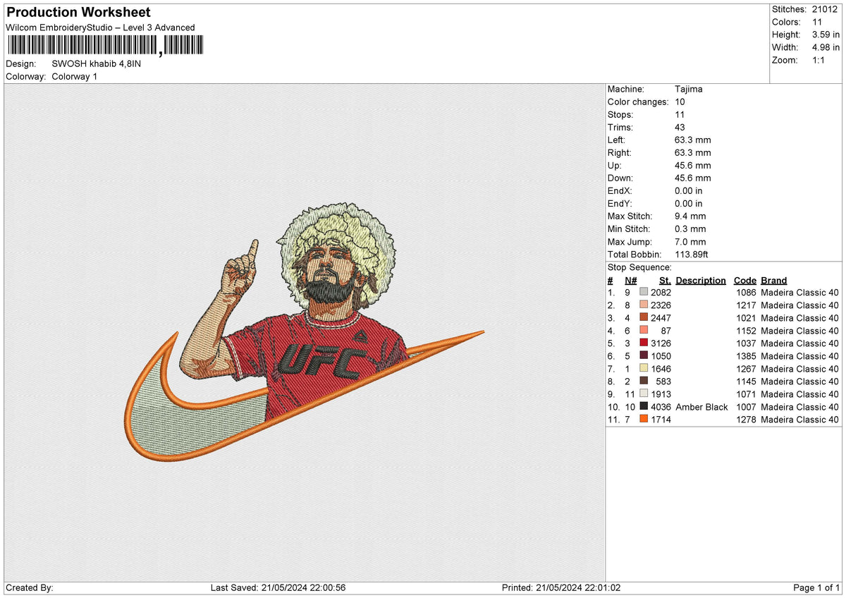 SWOSH khabib Embroidery File 6 size