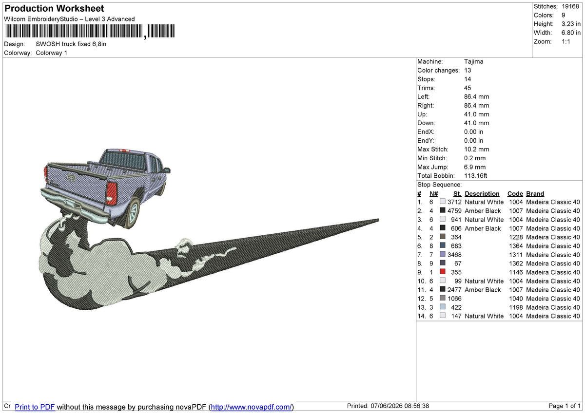 SWOSH truck Embroidery File 6 size