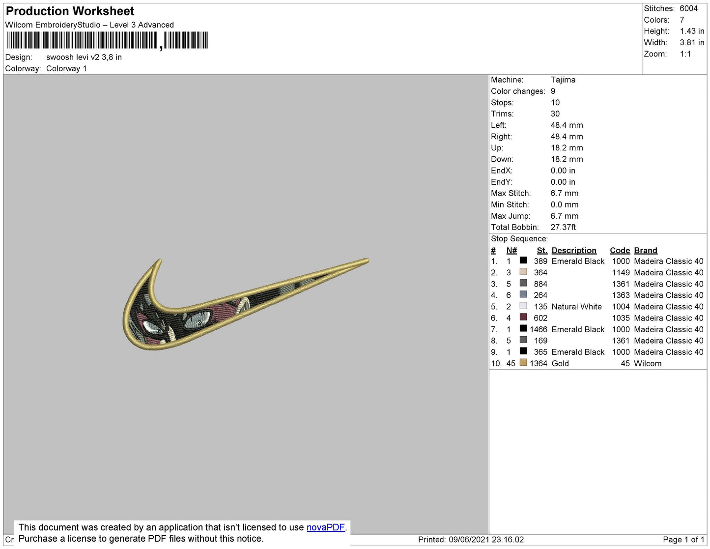 Swoosh Levi V2 Embroidery