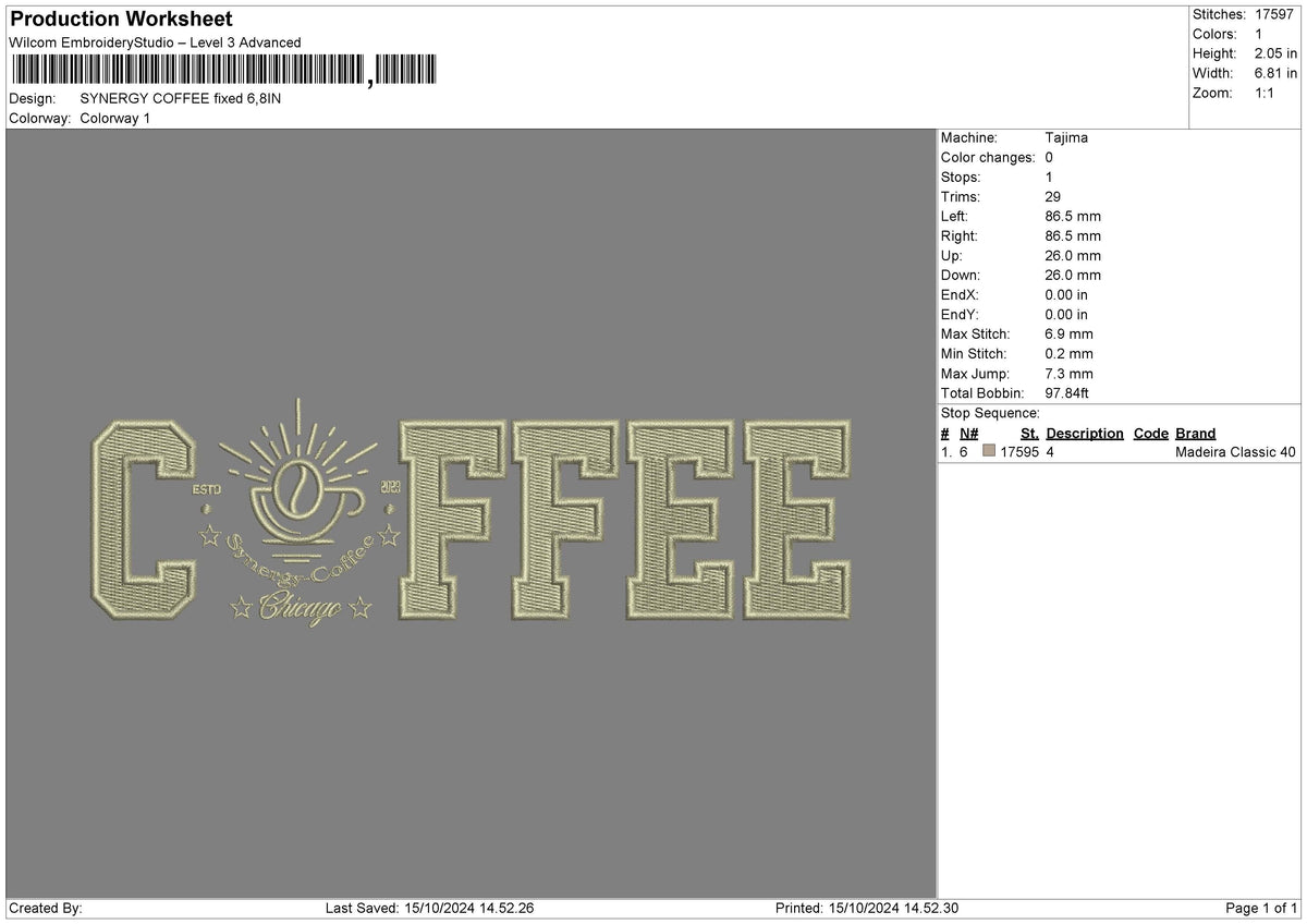 Coffeetext 1510 Embroidery File 6 sizes