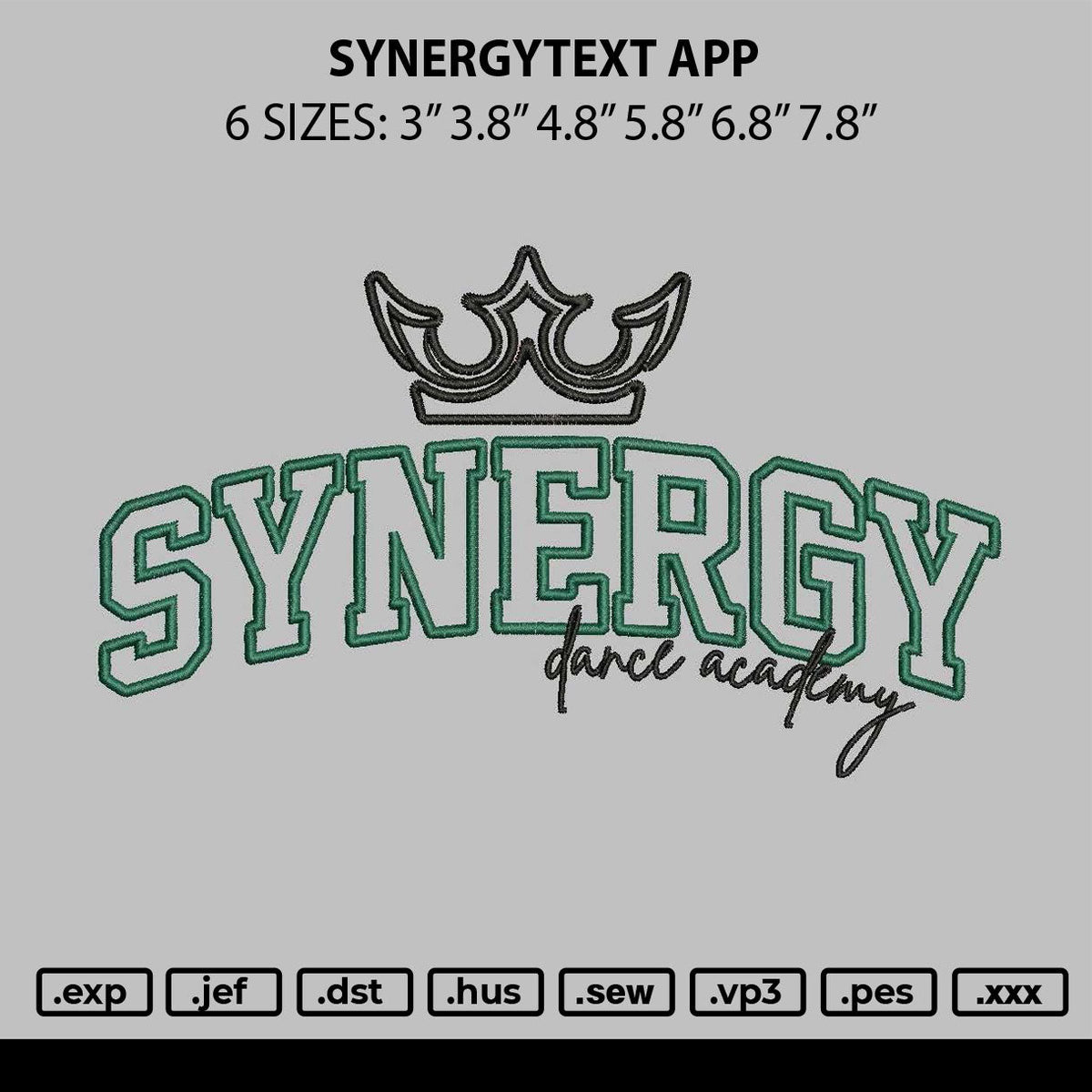 Synergytext App Embroidery File 6 sizes