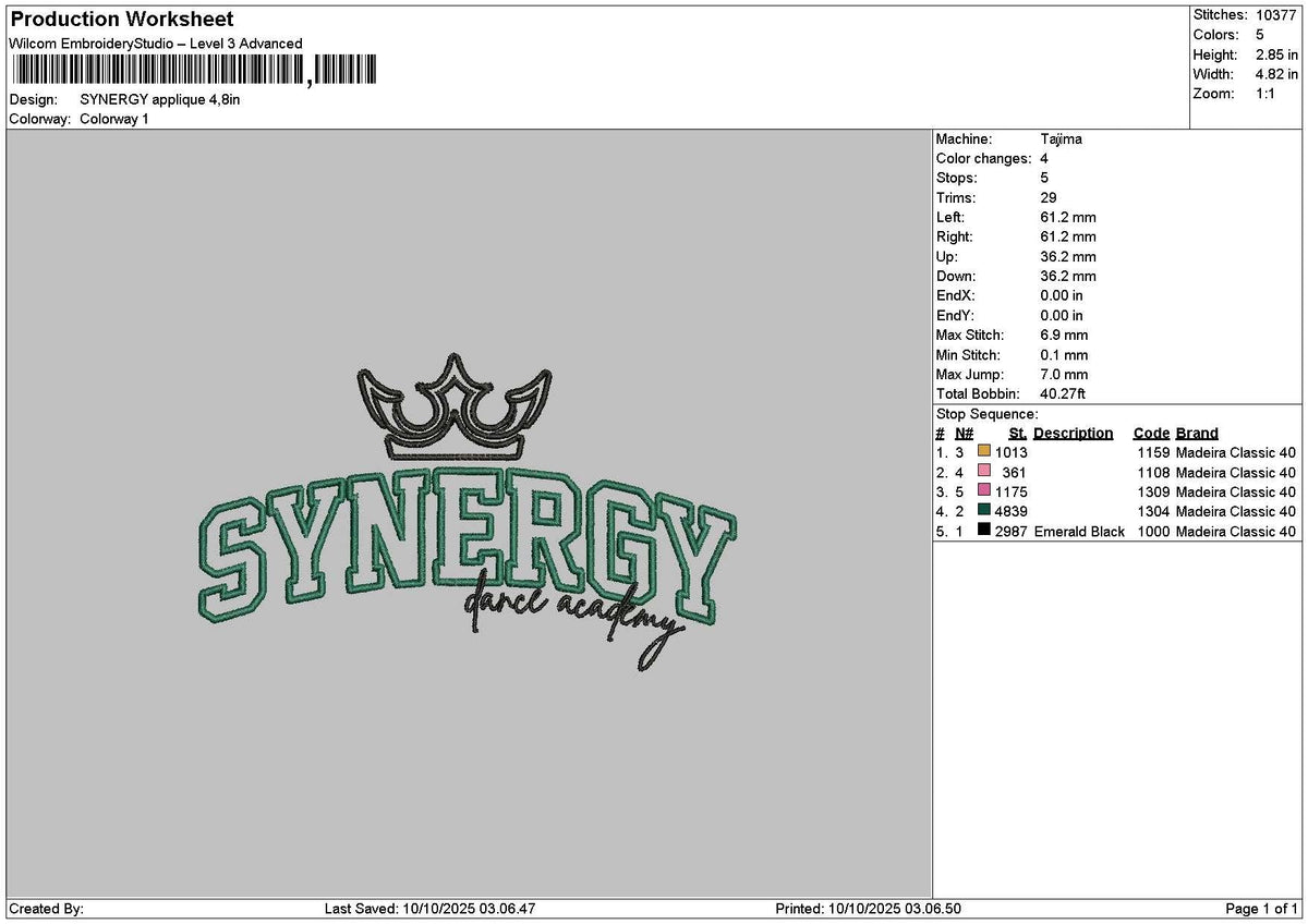 Synergytext App Embroidery File 6 sizes