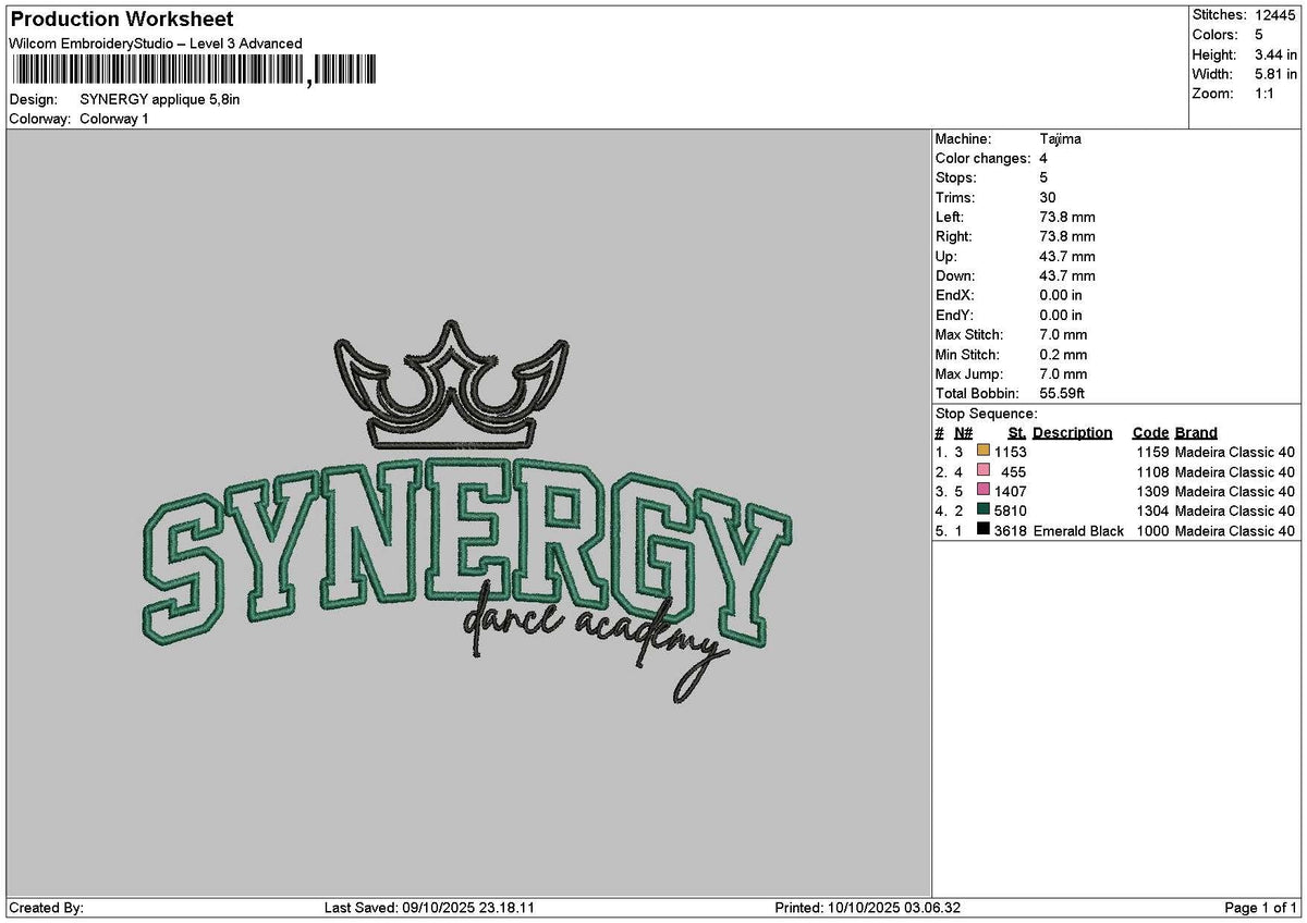Synergytext App Embroidery File 6 sizes