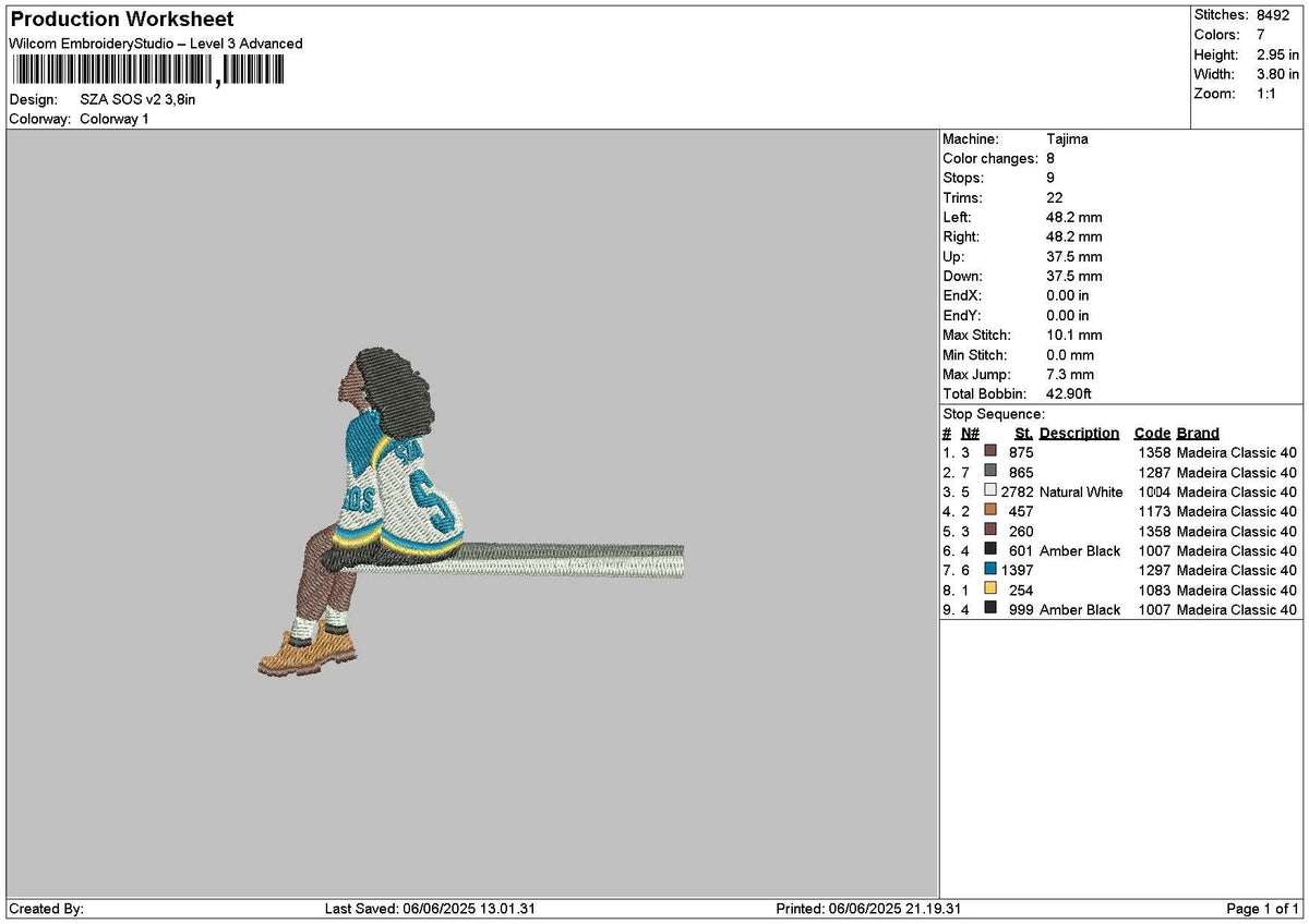 Sza V2 Embroidery File 6 sizes
