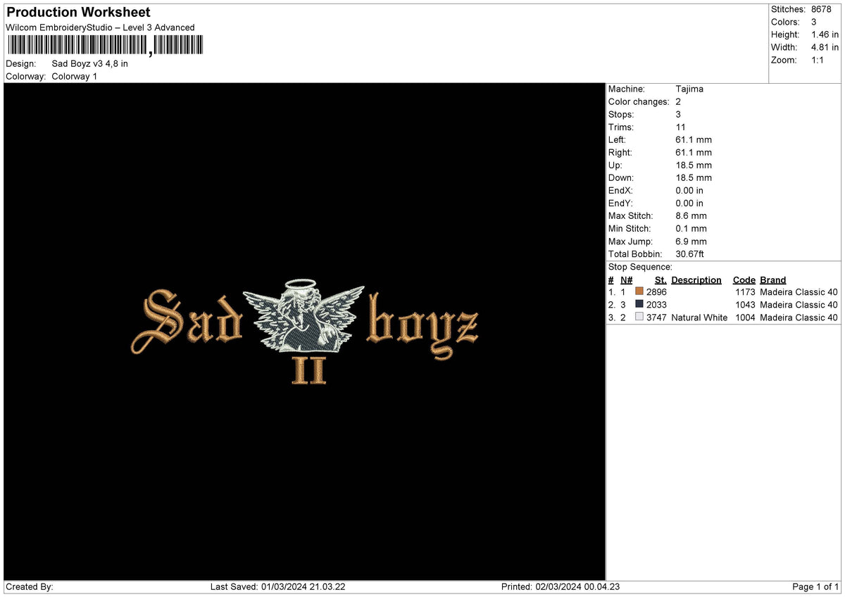 Sadboy V3 Embroidery File 6 sizes