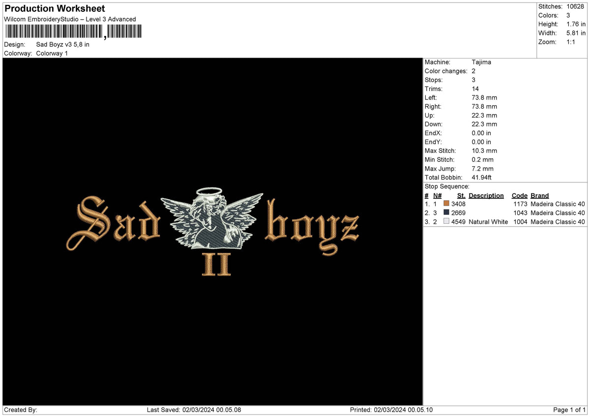 Sadboy V3 Embroidery File 6 sizes