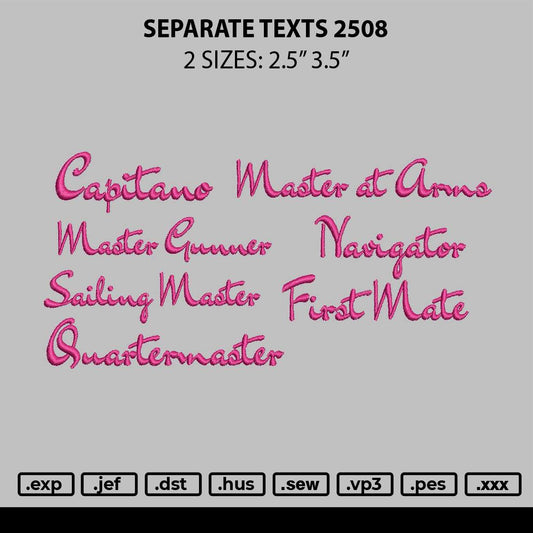 Separate Texts Embroidery File 2 sizes