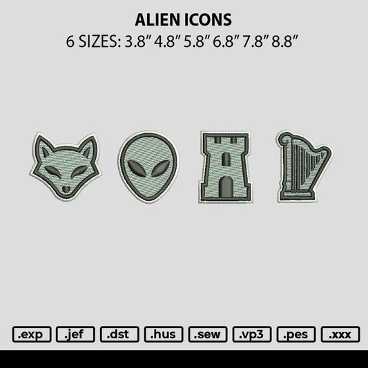 Alien Icons Embroidery File 6 sizes