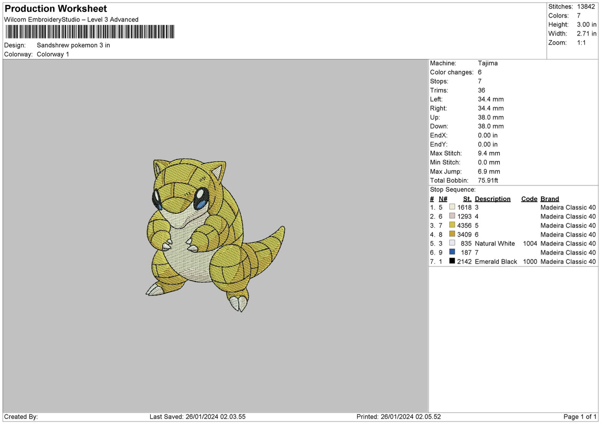 Pokesand Embroidery File 6 sizes