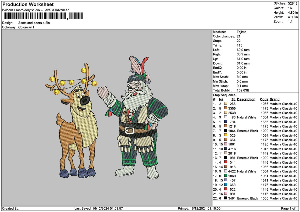Santadeer 1612 Embroidery File 6 sizes
