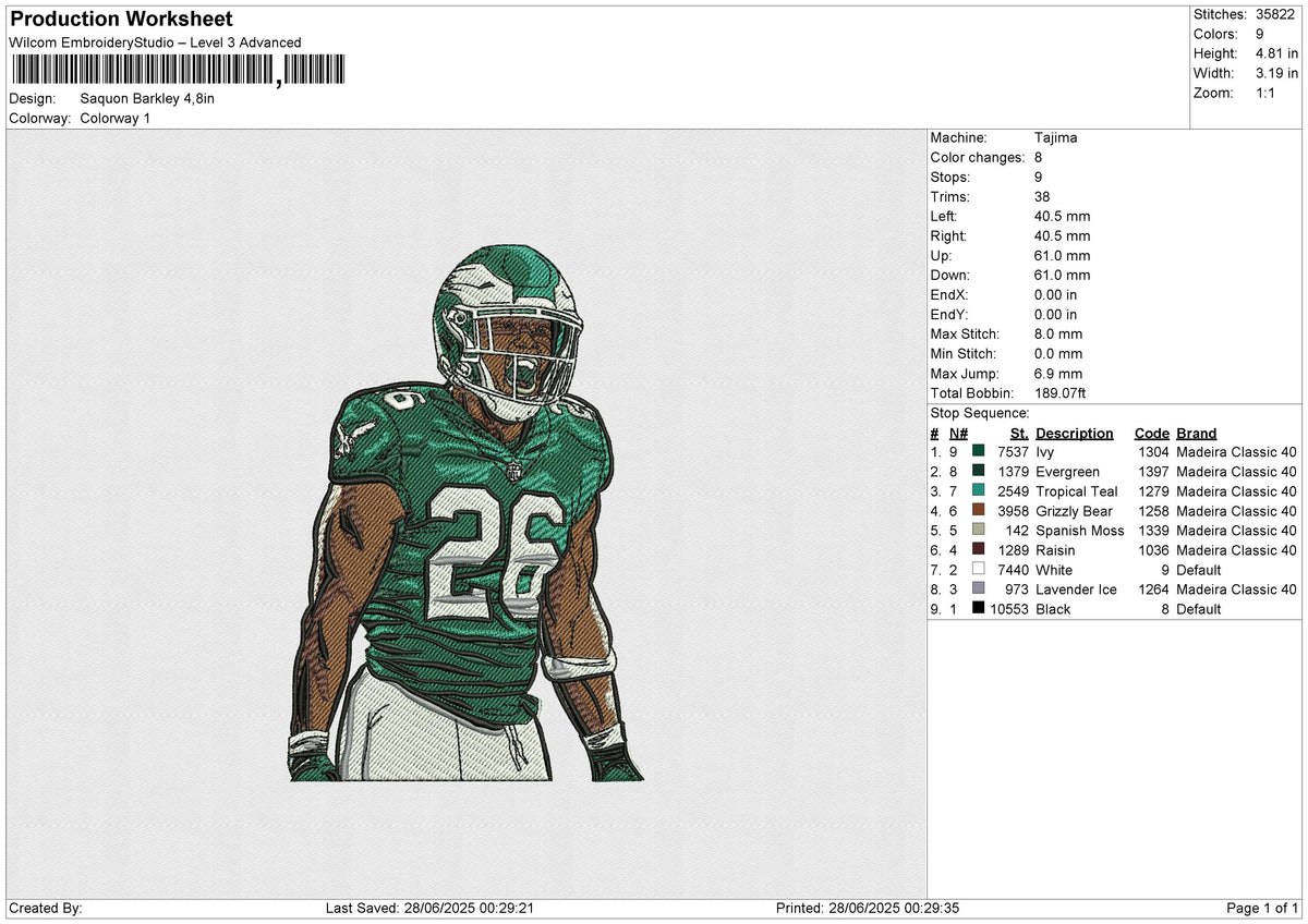 Saquon Barkley Embroidery File 6 size
