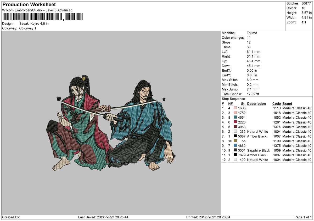 Sasaki K Embroidery File 6 sizes