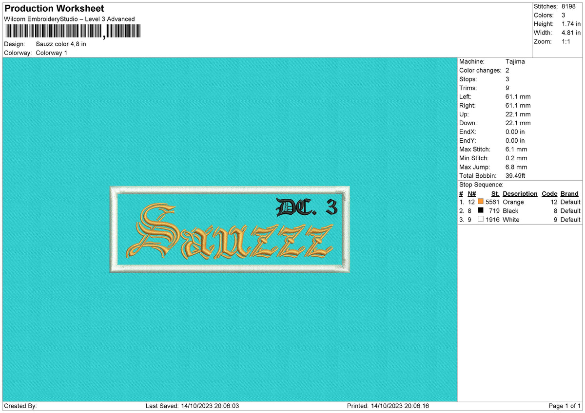 Sauzz Color Embroidery File 6 size