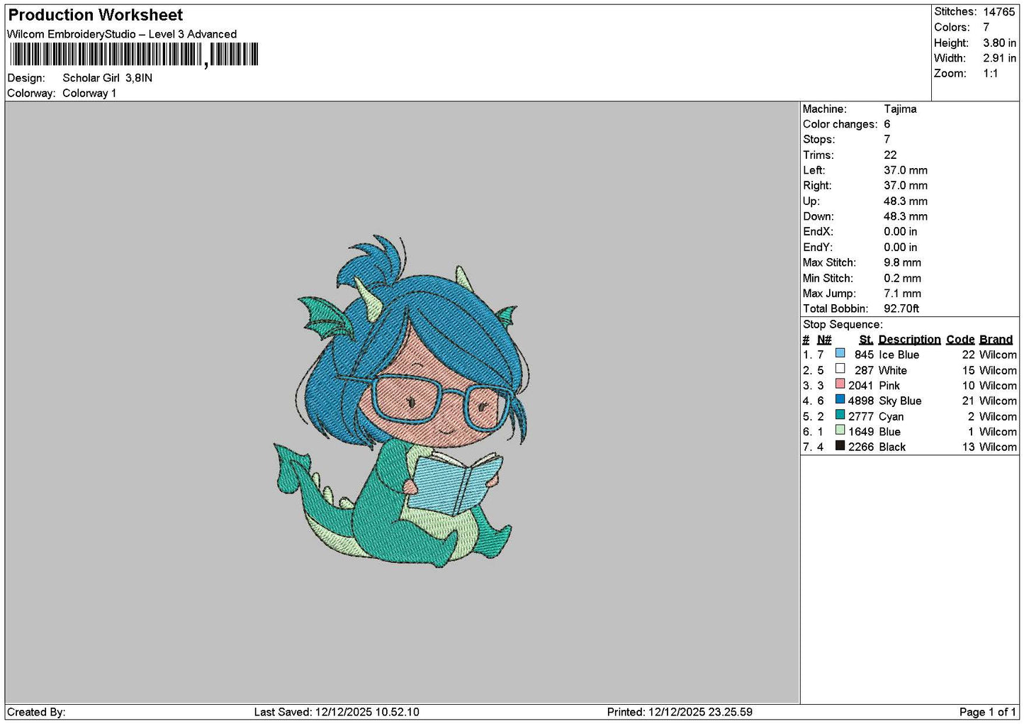 Dragon Girl Embroidery File 6 sizes