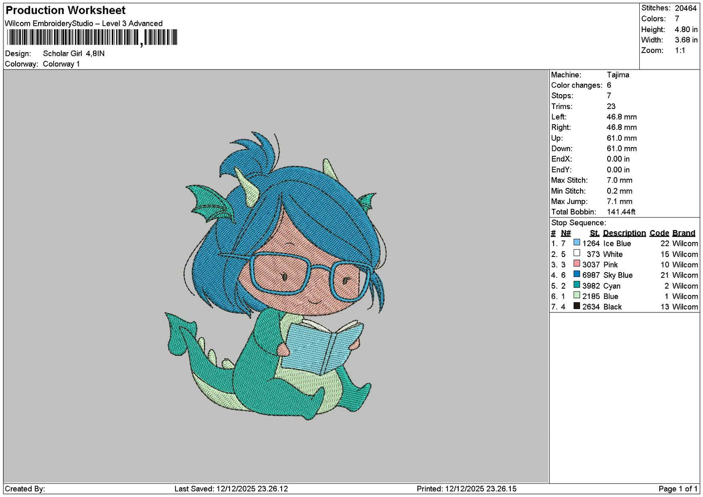 Dragon Girl Embroidery File 6 sizes