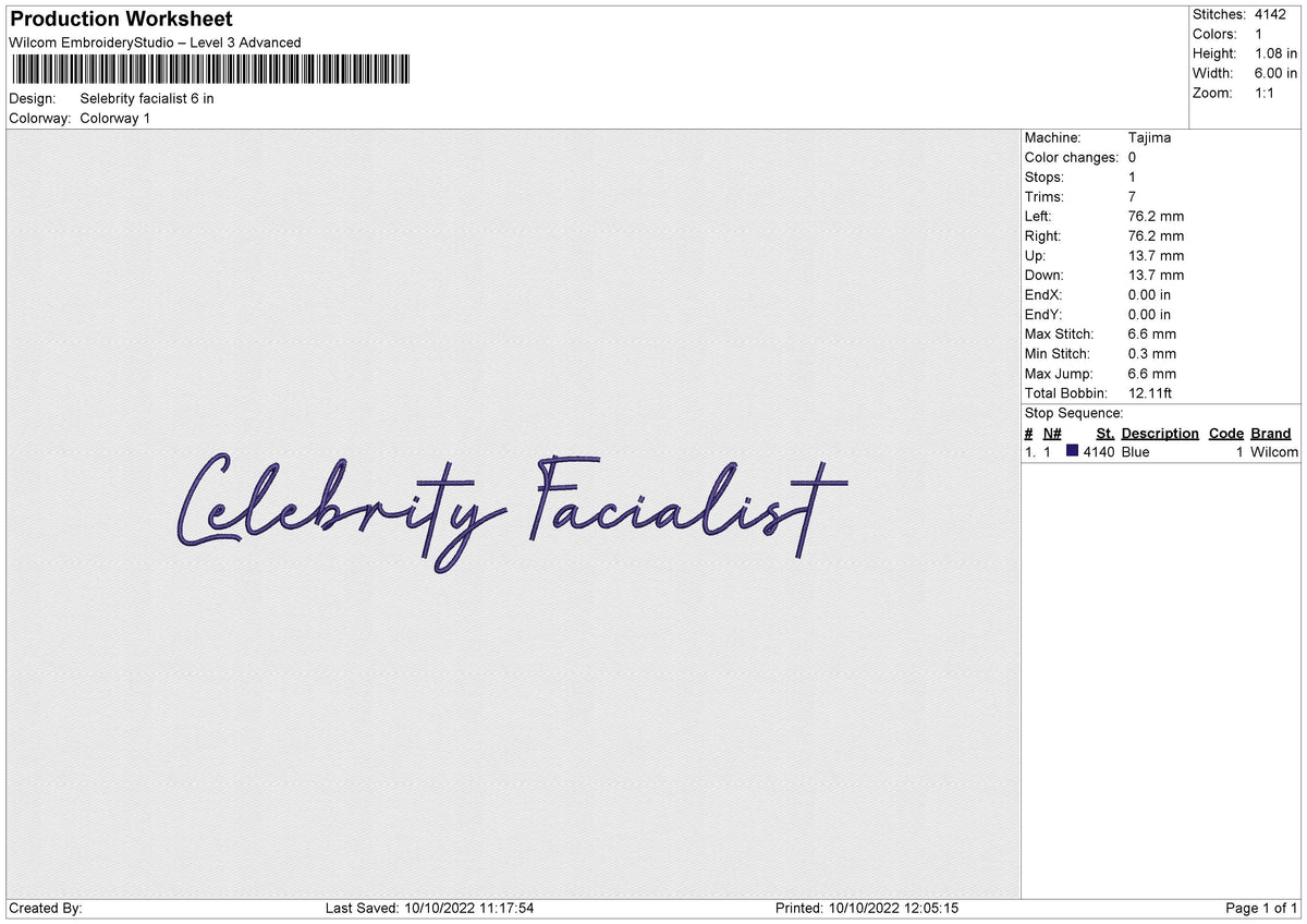 Celebrity facialist Embroidery