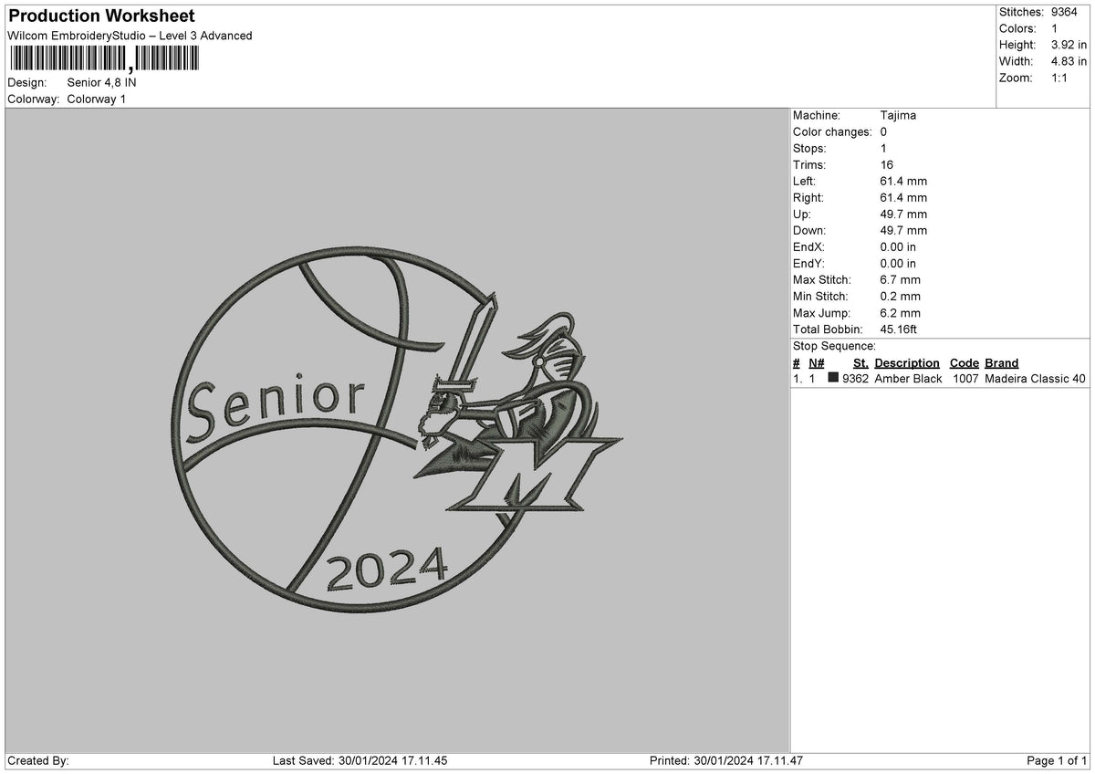 Senior 24 Embroidery File 6 sizes